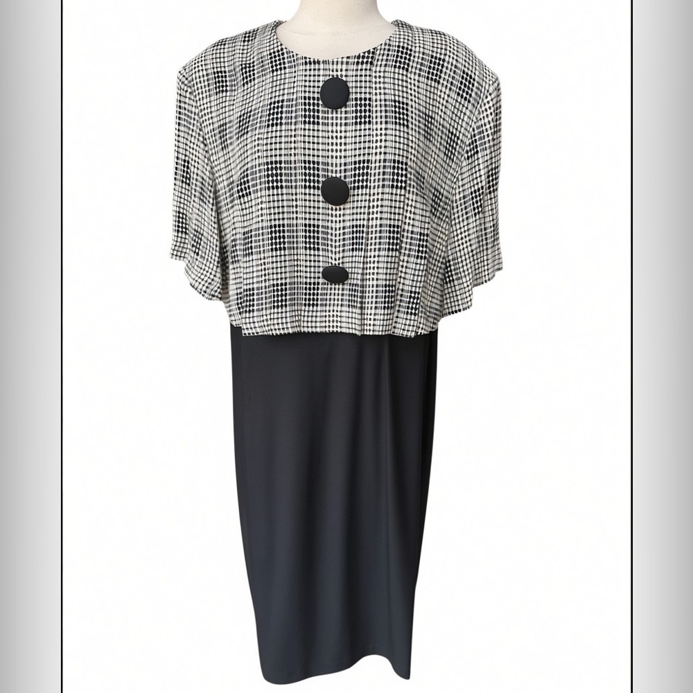 NWOT Early 90s Ultra Dress Light Beige & Black Faux‎ 2-Piece Jacket Bodice Dress